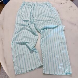 Women’s One Size Blue Green Stripe Pajama Pj Pants Soft Lounge Sleepwear Casual